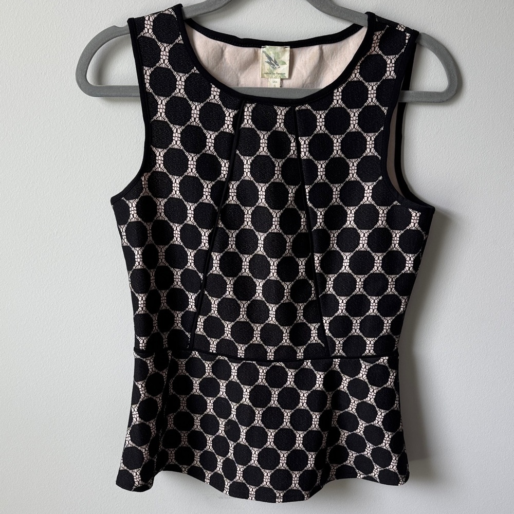 Weston Wear Anthropologie Geometric Black and Cream Peplum Tank Top
